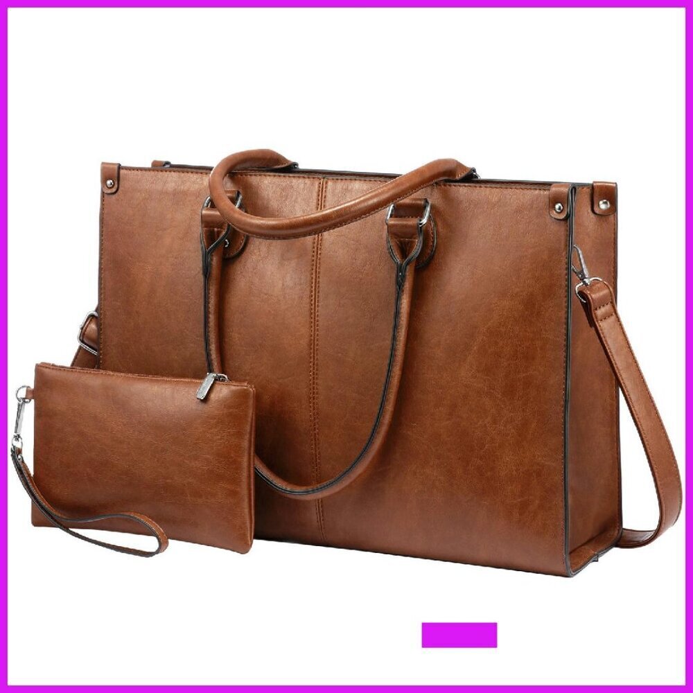Vintage Leather Laptop Tote Bag Large Capacity Work Computer Shoulder Handbag